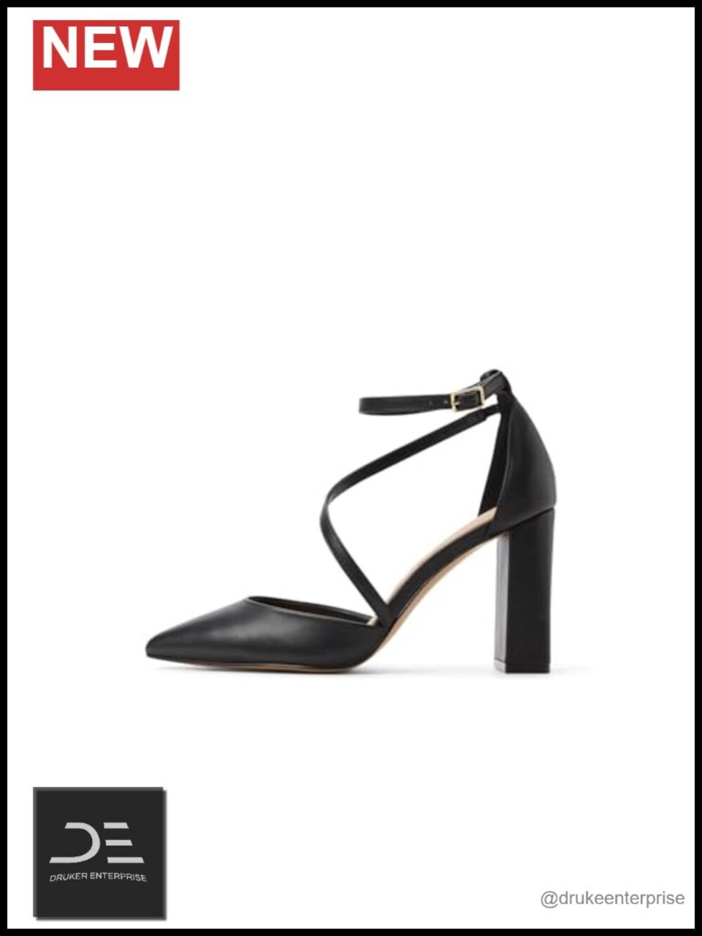 Women's Block Heel Pumps Buckle Detail Leather
